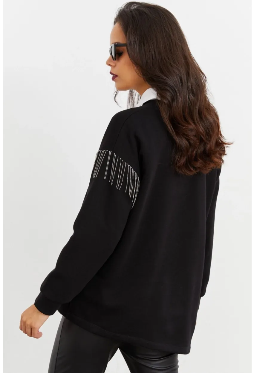 Kadın Siyah Asimetrik Sweatshirt BK1526