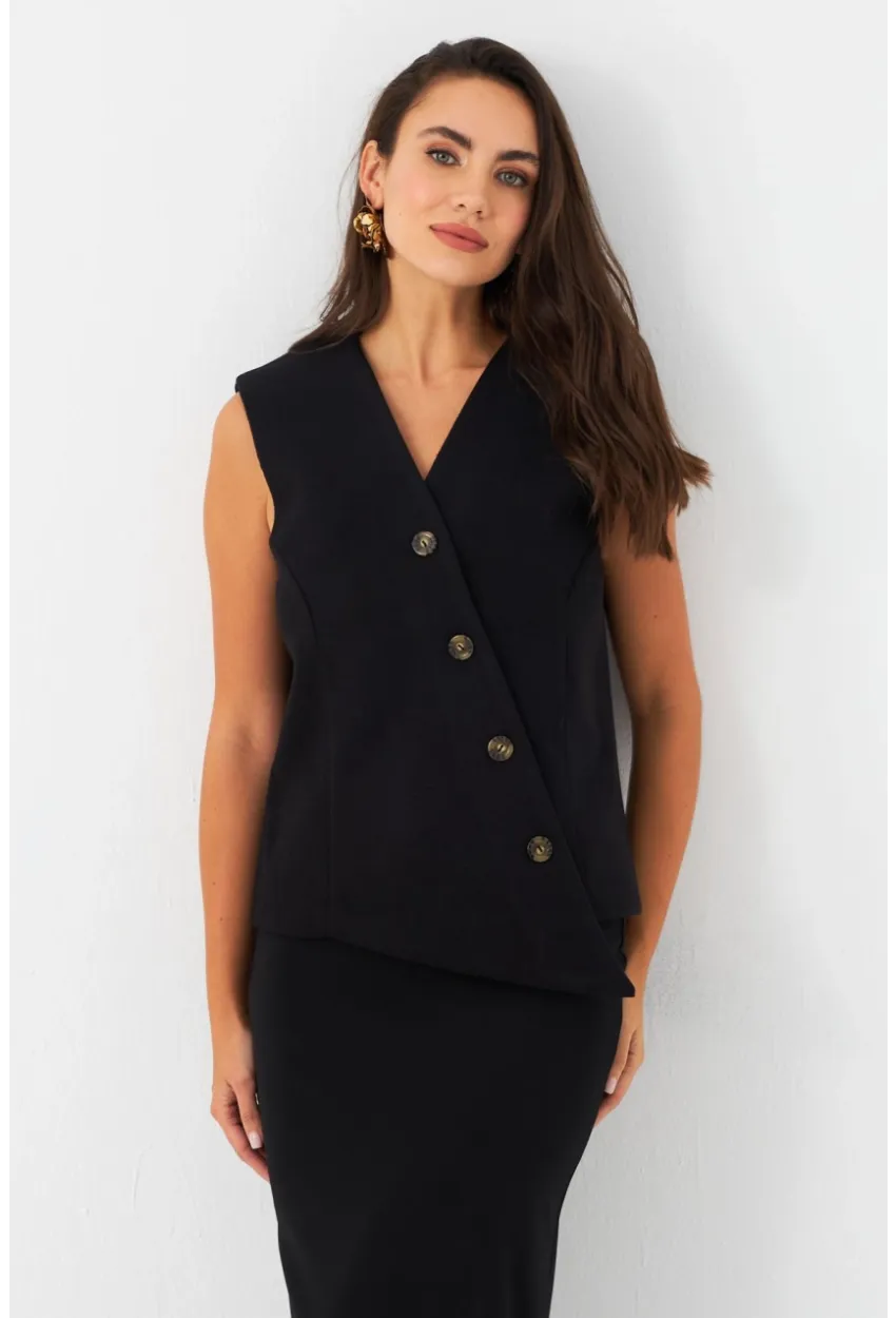 Kadın Siyah Astarlı Asimetrik Yelek RAD50102