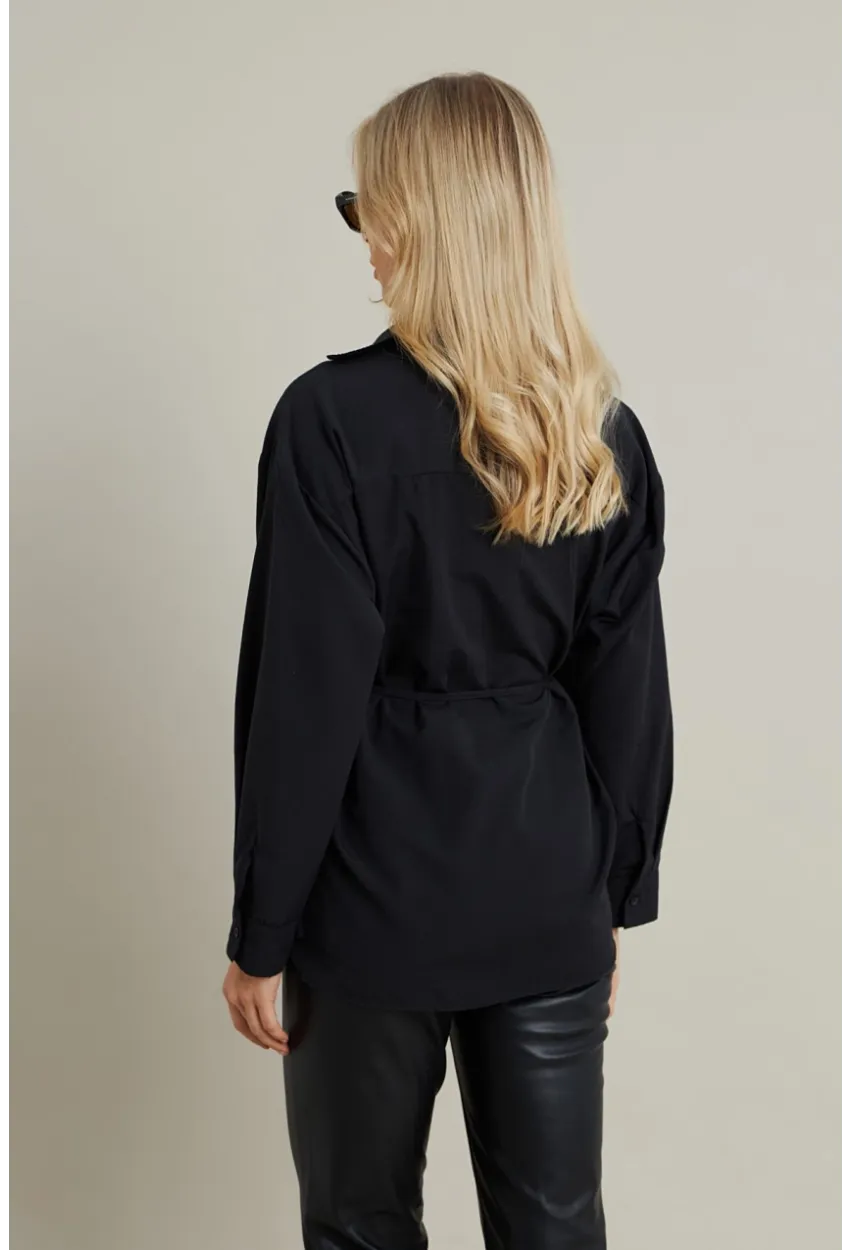 Kadın Siyah Bağlama Detaylı Gömlek ZER418