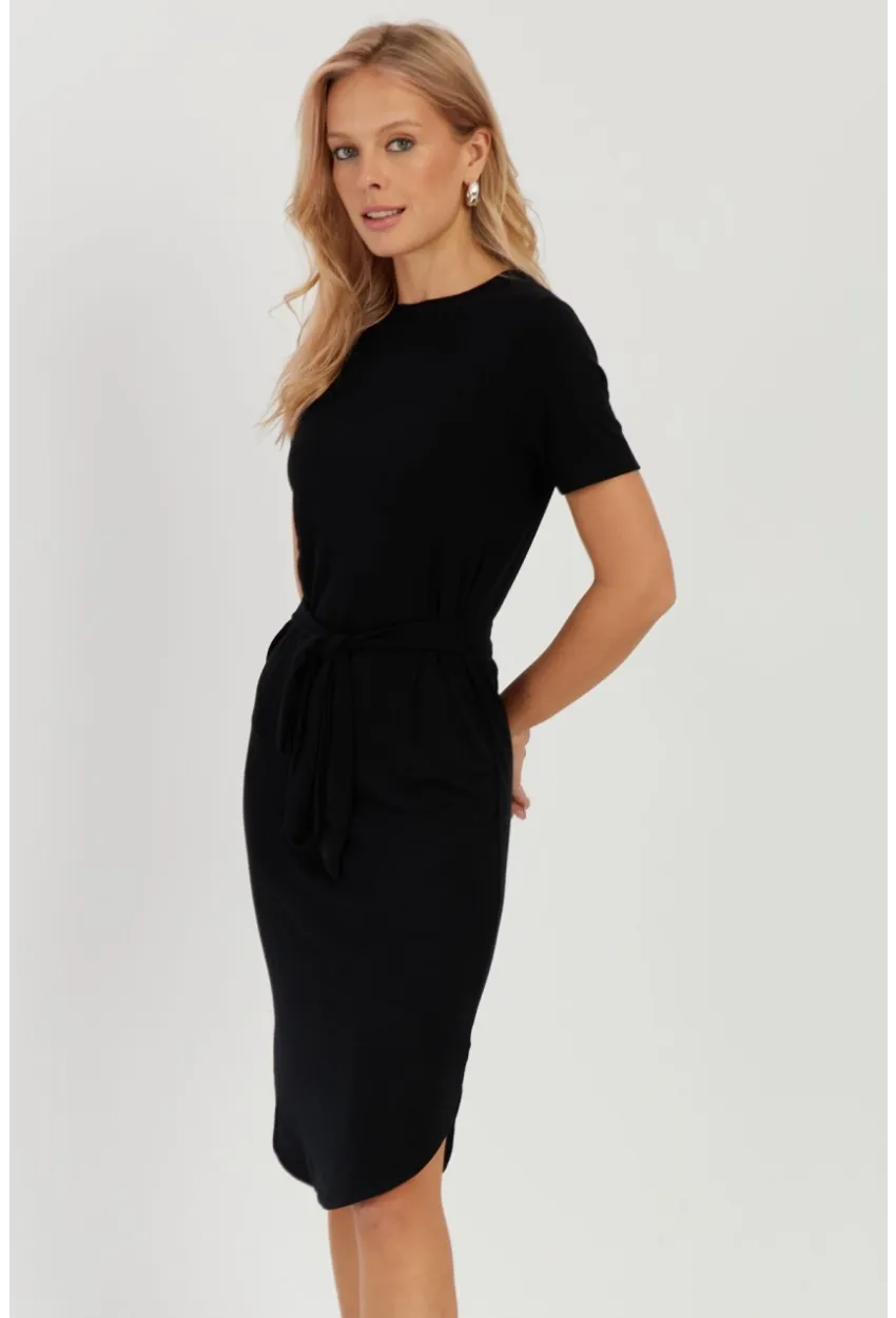 Kadın Siyah Bağlamalı Kaşkorse Midi Elbise LPP1270