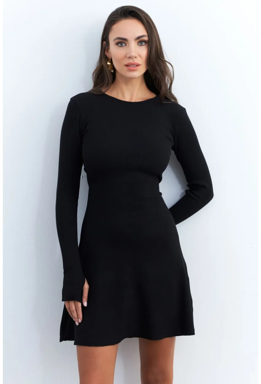 Kadın Siyah Bağlamalı Kaşkorse Mini Elbise FRY2175