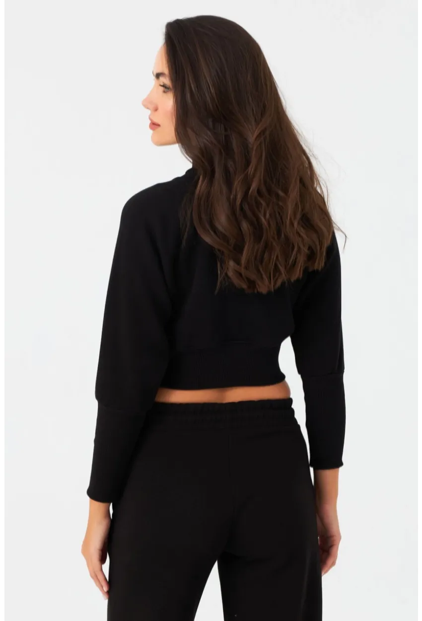 Kadın Siyah Balıkçı Crop Sweatshirt DY1469