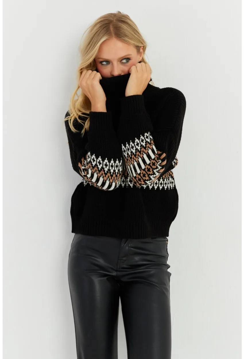 Kadın Siyah Balıkçı Triko Kazak YZ527