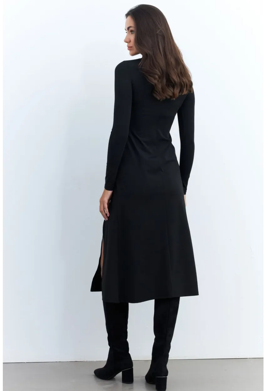 Kadın Siyah Balıkçı Yaka Midi Elbise HOR15