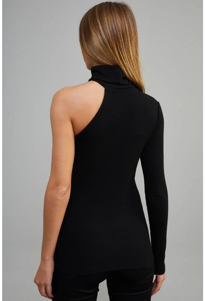 Kadın Siyah Balıkçı Yaka Tek Kol Kaşkorse Bluz EY1118