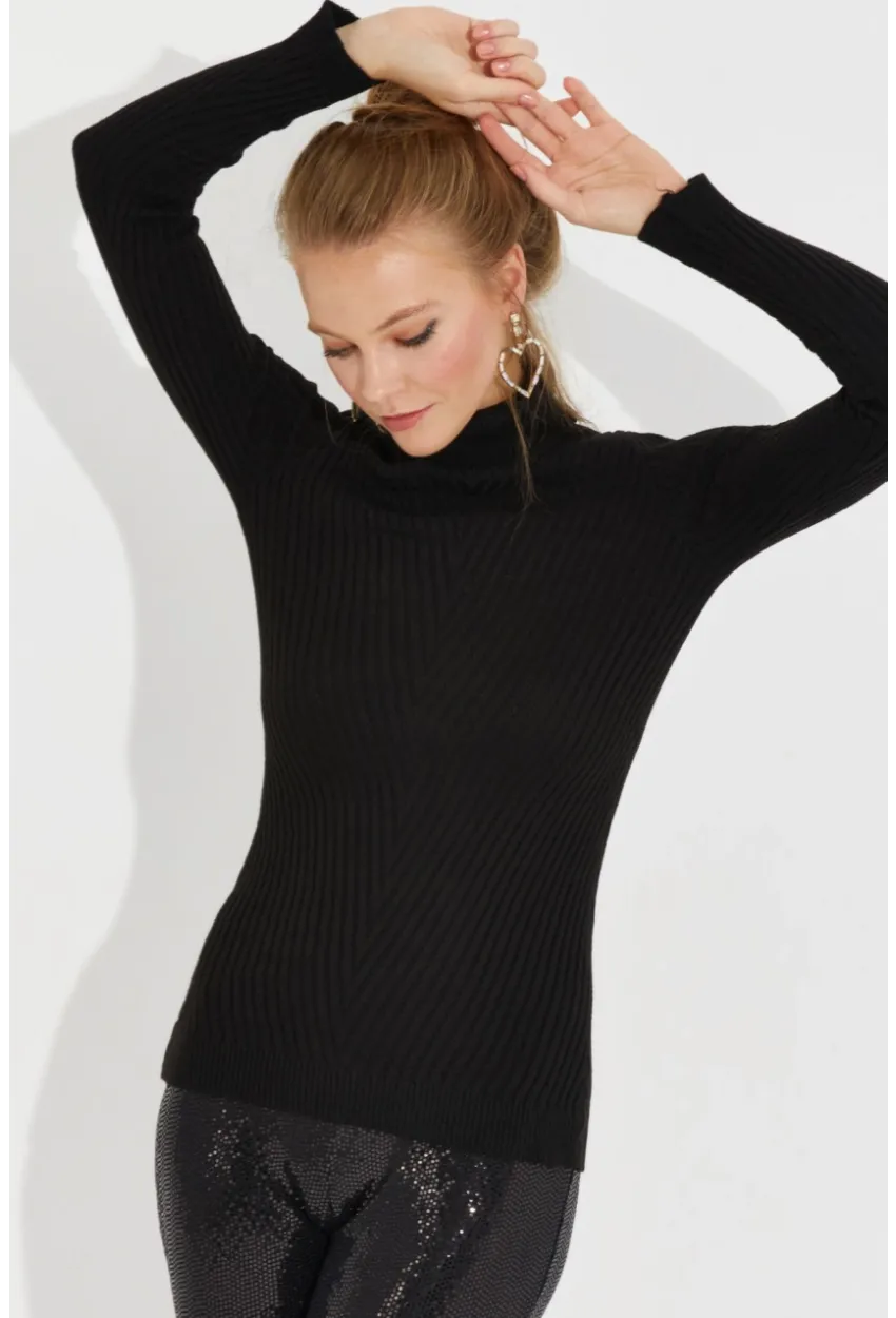 Kadın Siyah Balıkçı Yaka Triko Bluz MSS128