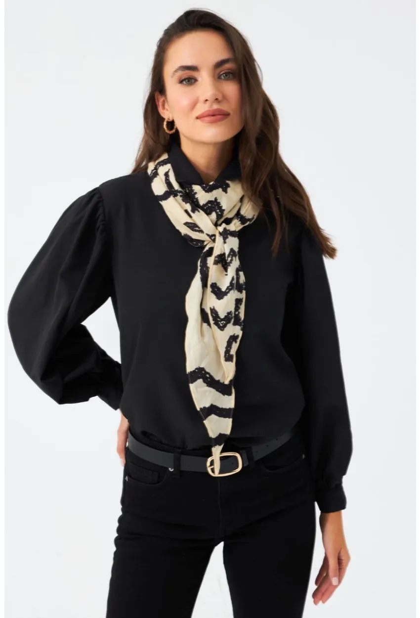 Kadın Siyah Balon Kol Gömlek MZER416