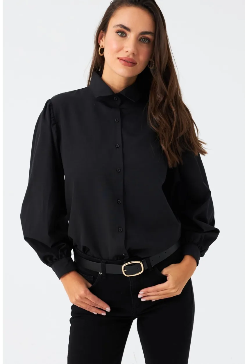 Kadın Siyah Balon Kol Gömlek MZER416