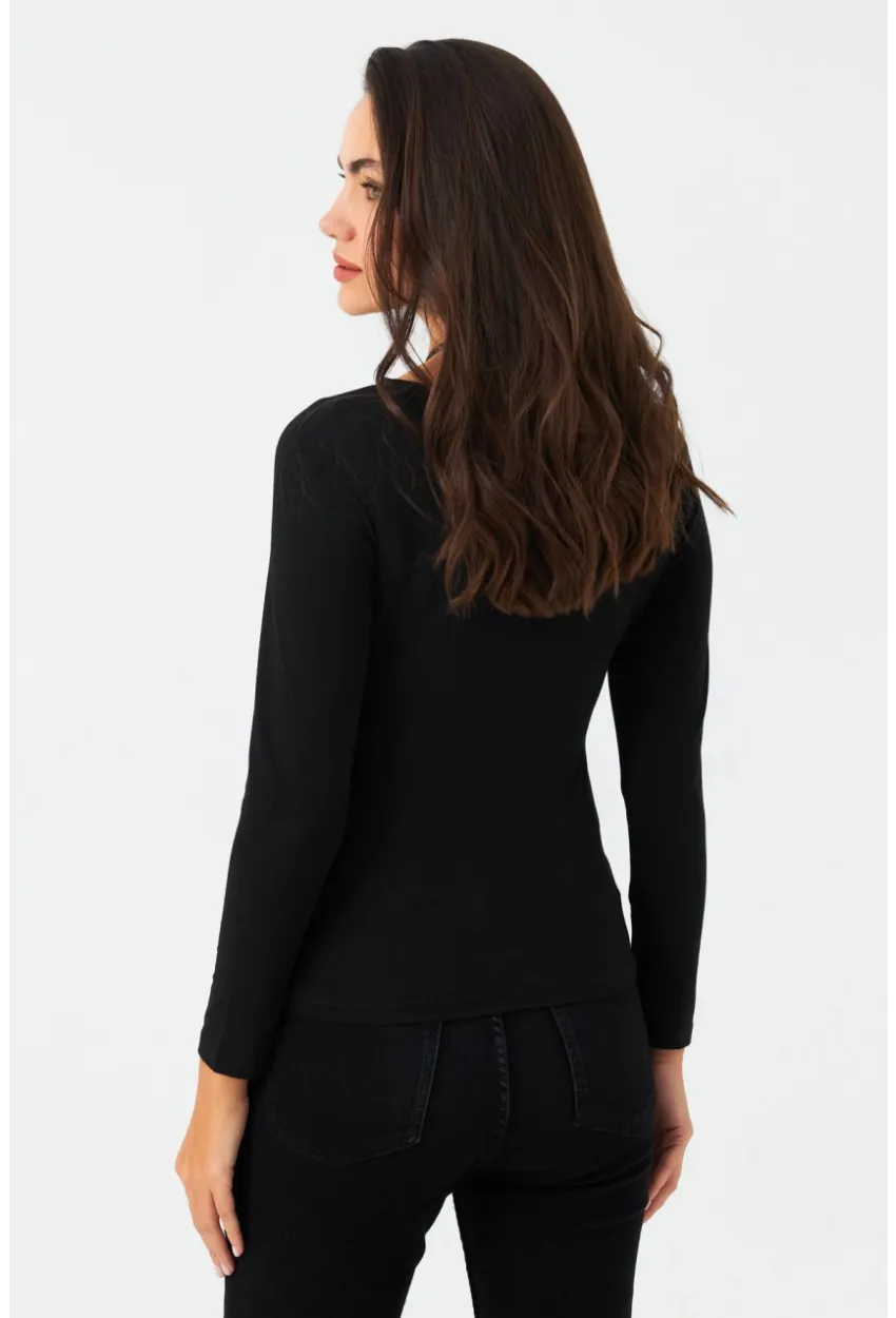 Kadın Siyah Basic Bluz RX449