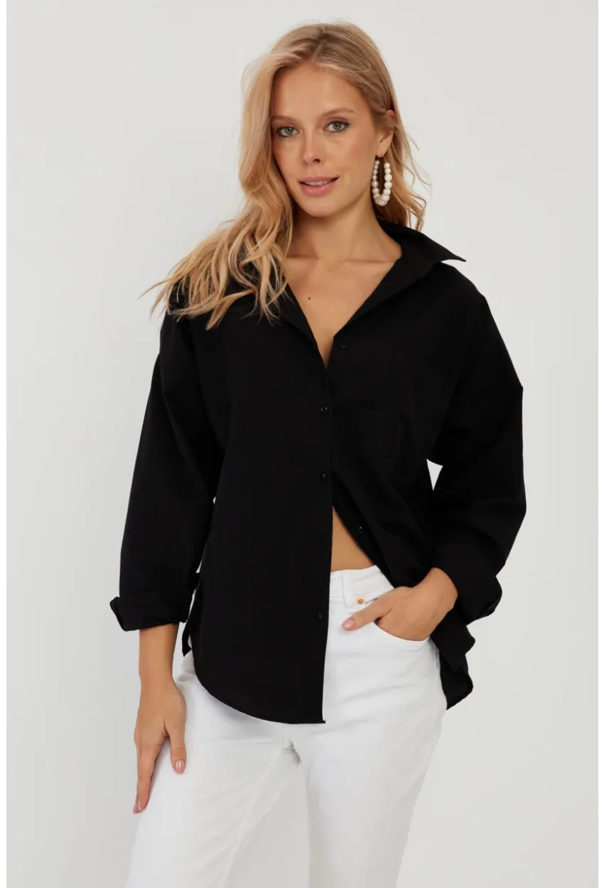 Kadın Siyah Basic Gömlek ZER403