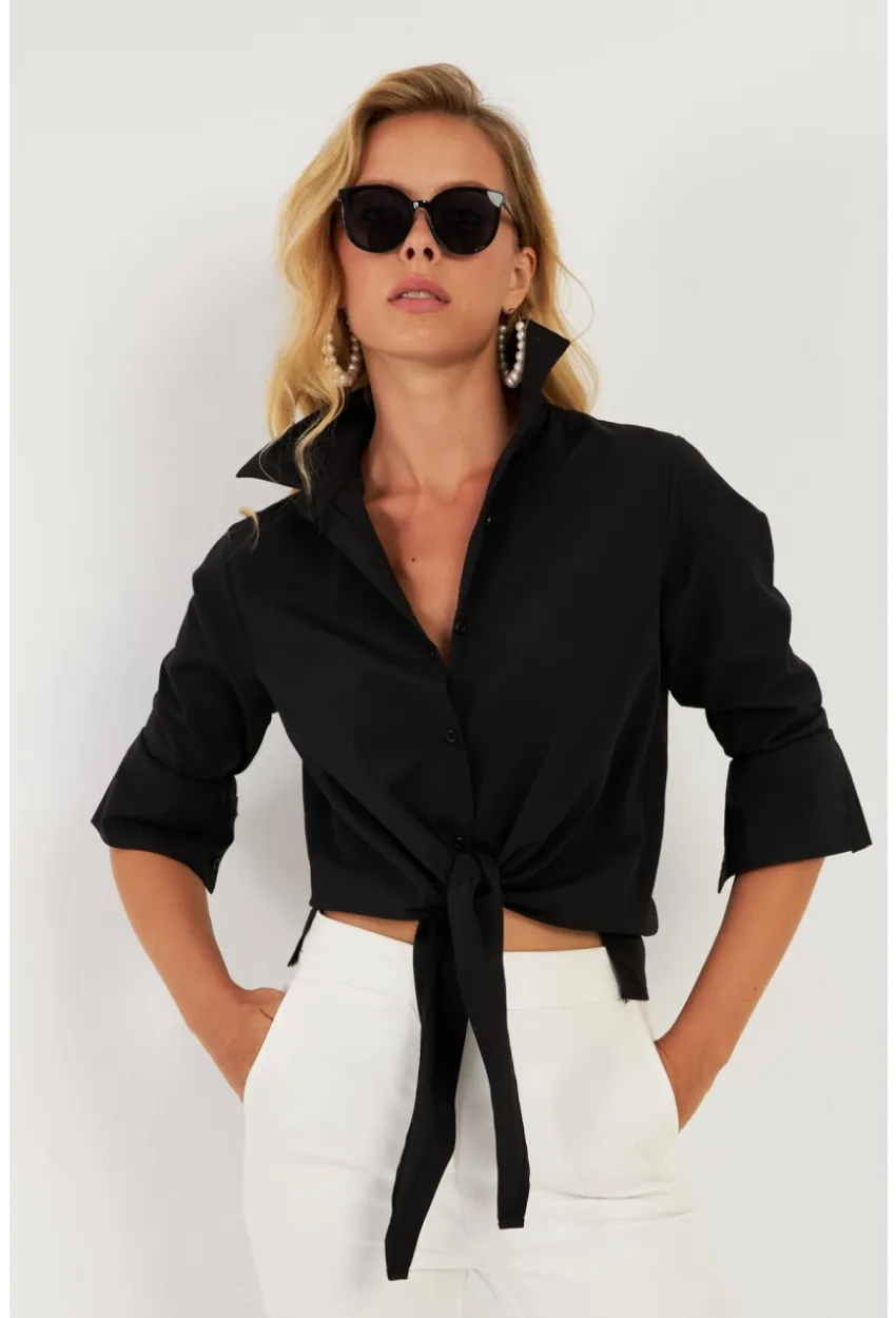 Kadın Siyah Basic Gömlek ZER409