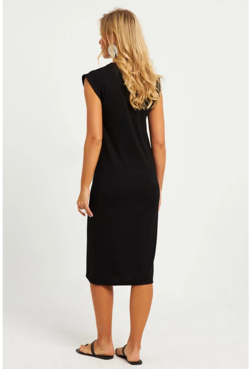 Kadın Siyah Basic Midi Elbise DMR279