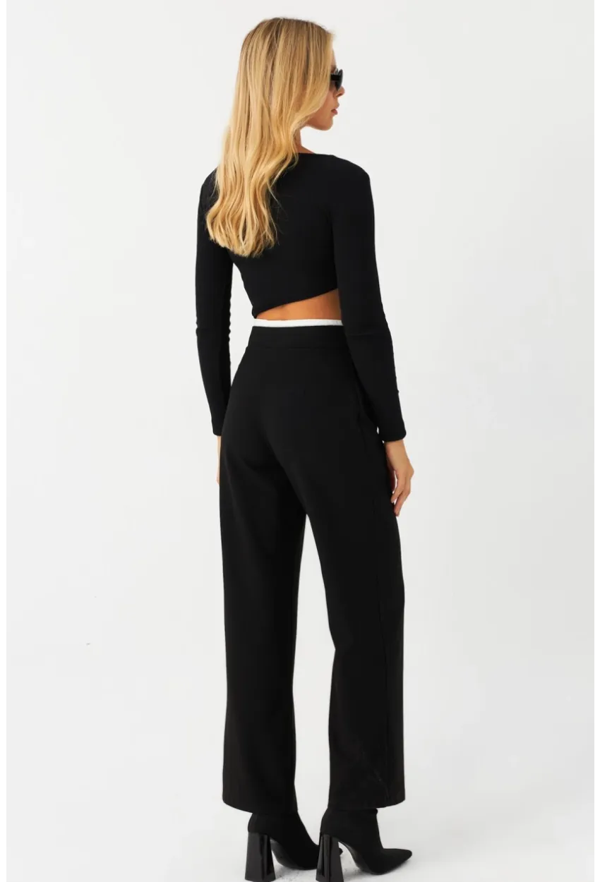 Kadın Siyah Beli Bağlamalı Palazzo Pantolon ELA3972