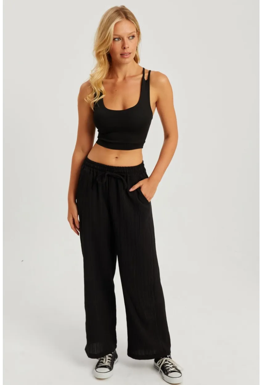 Kadın Siyah Beli Lastikli Bürümcük Pantolon ZER405