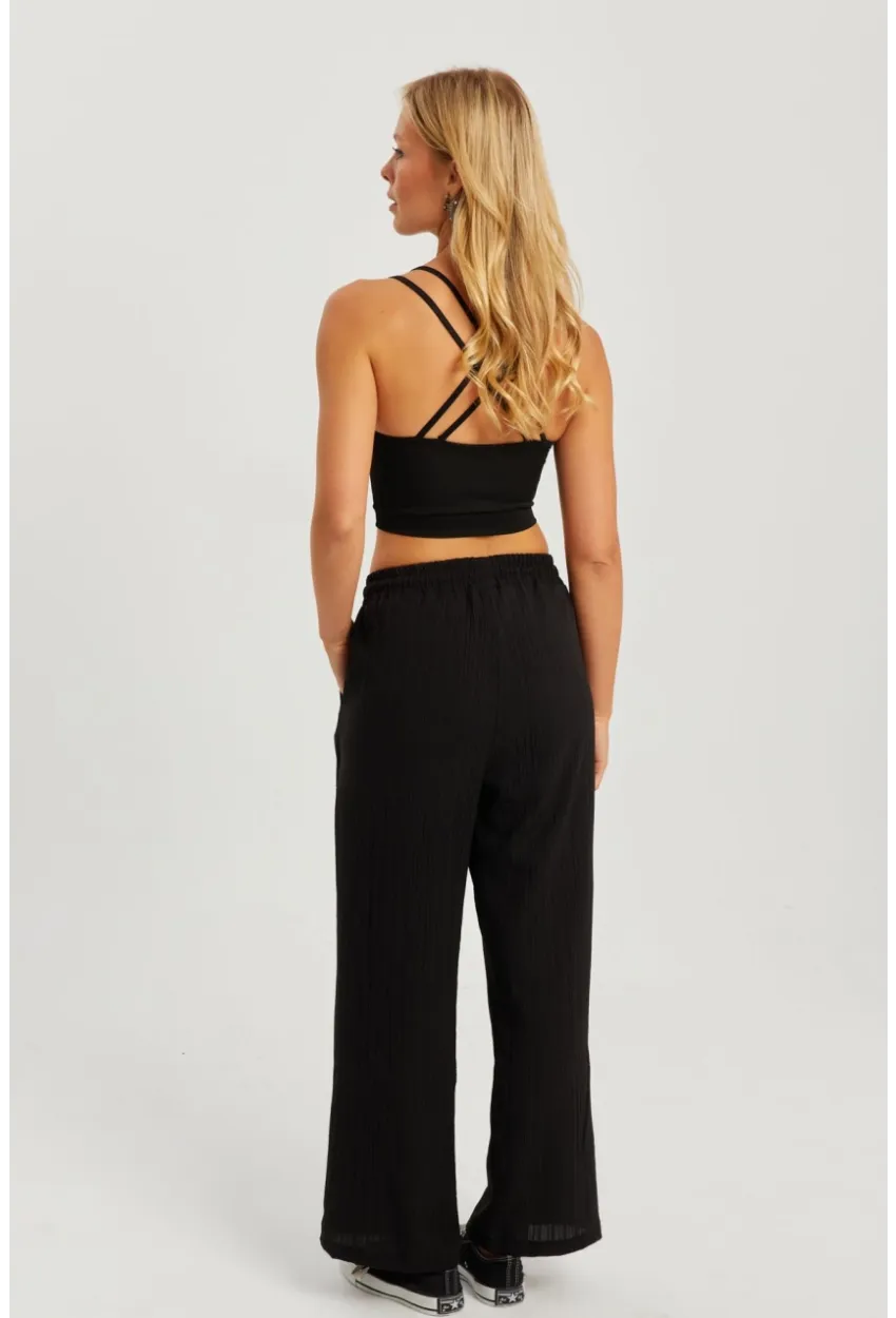 Kadın Siyah Beli Lastikli Bürümcük Pantolon ZER405