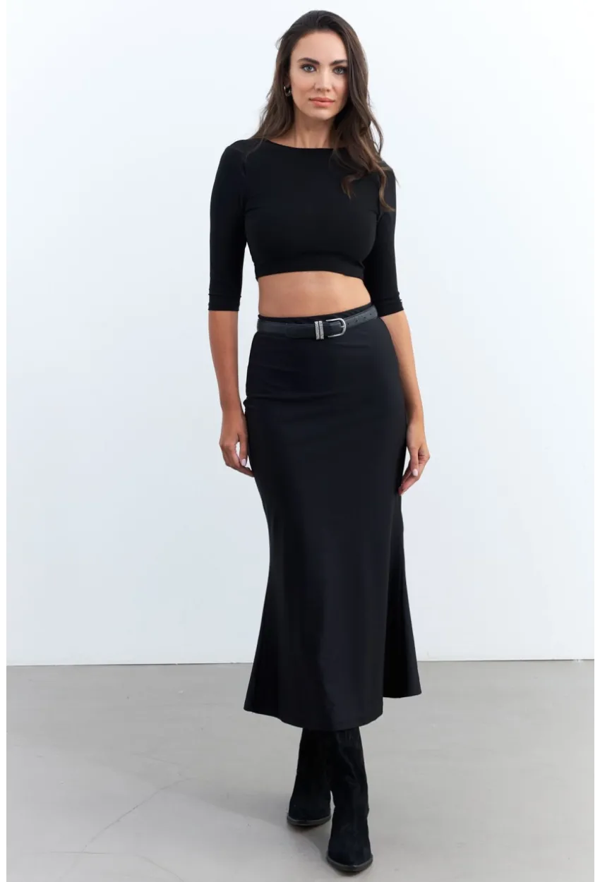 Kadın Siyah Beli Lastikli Etek FRY2235