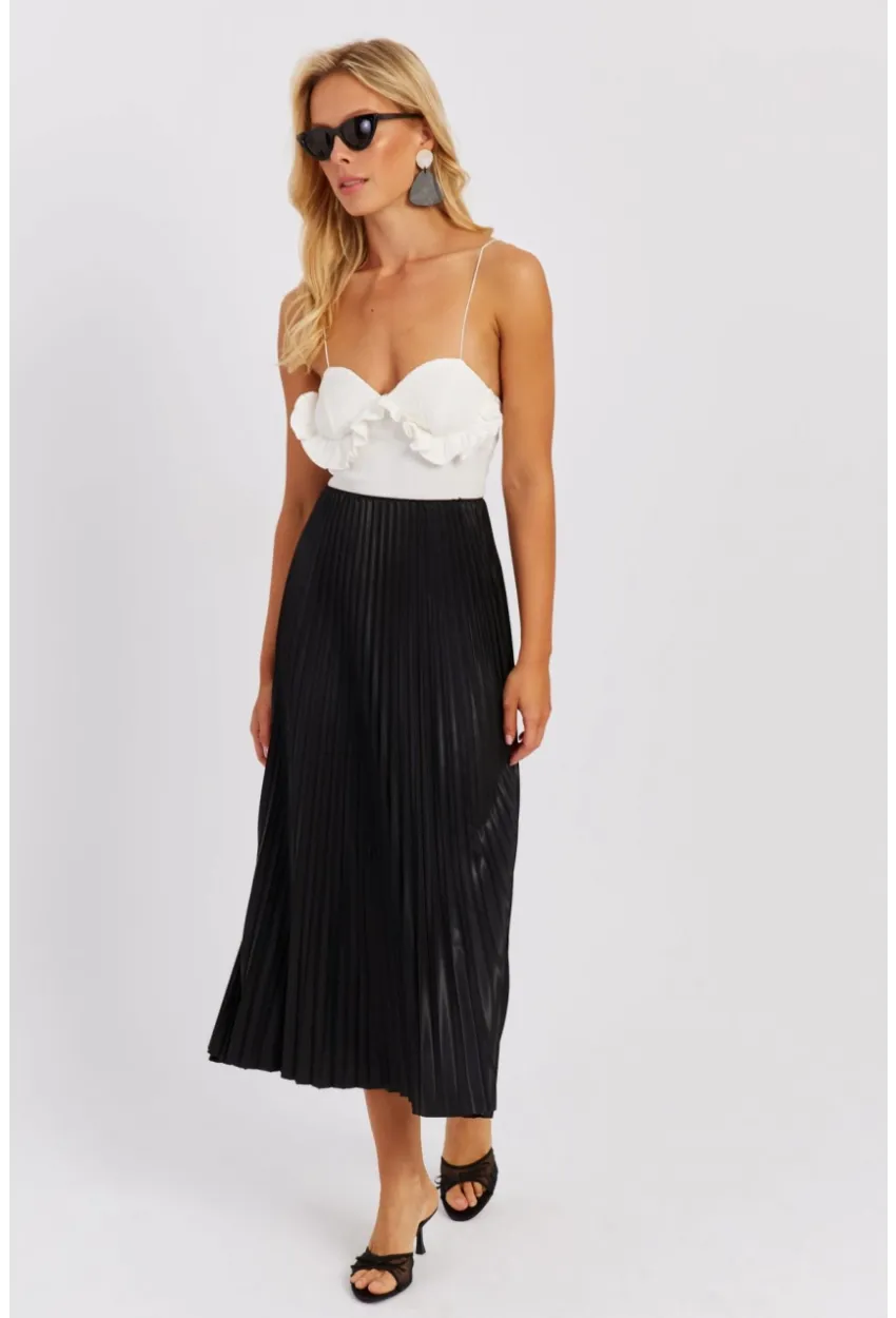 Kadın Siyah Beli Lastikli Pilise Etek OW145