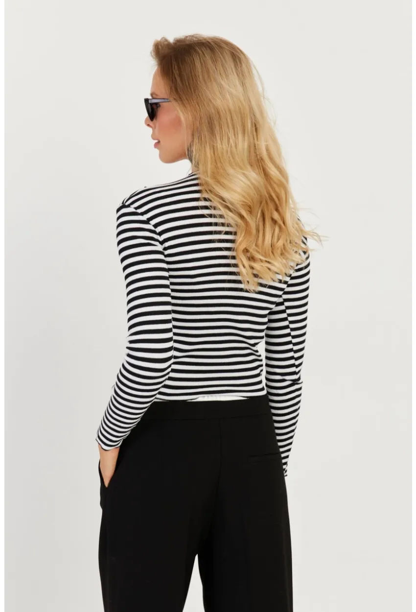 Kadın Siyah-Beyaz Çizgili Bluz CY335