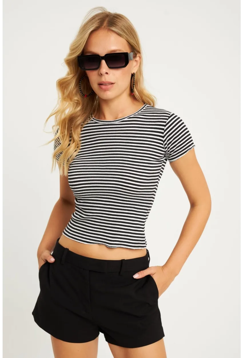 Kadın Siyah-Beyaz Çizgili Bluz XL2005