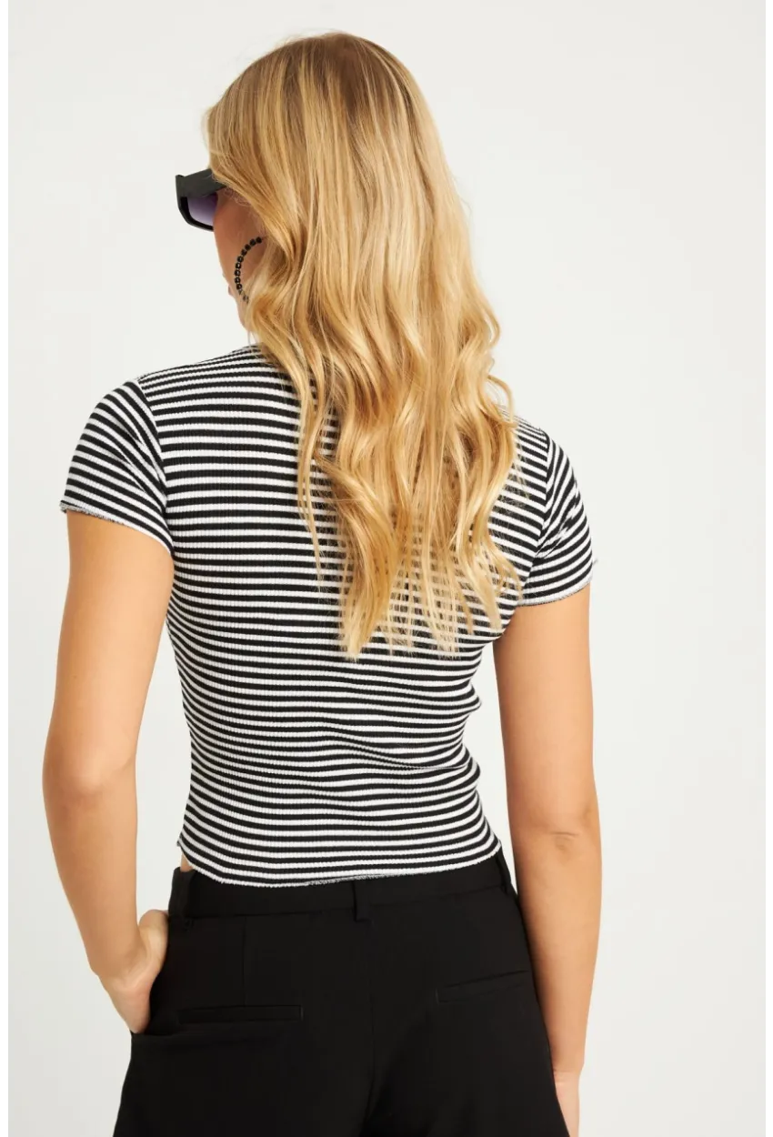 Kadın Siyah-Beyaz Çizgili Bluz XL2005