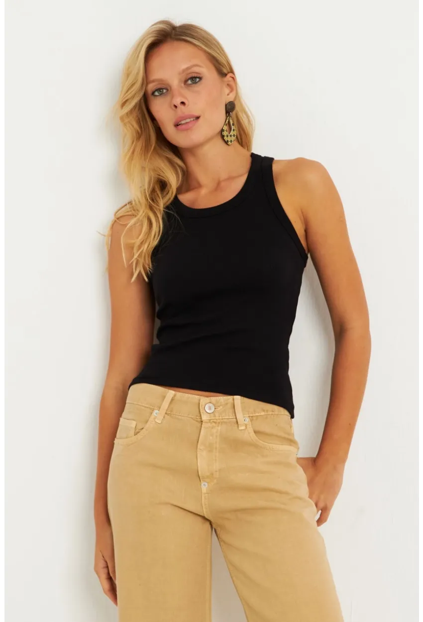 Kadın Siyah-Beyaz İkili Halter Yaka Fitilli Bluz MK12