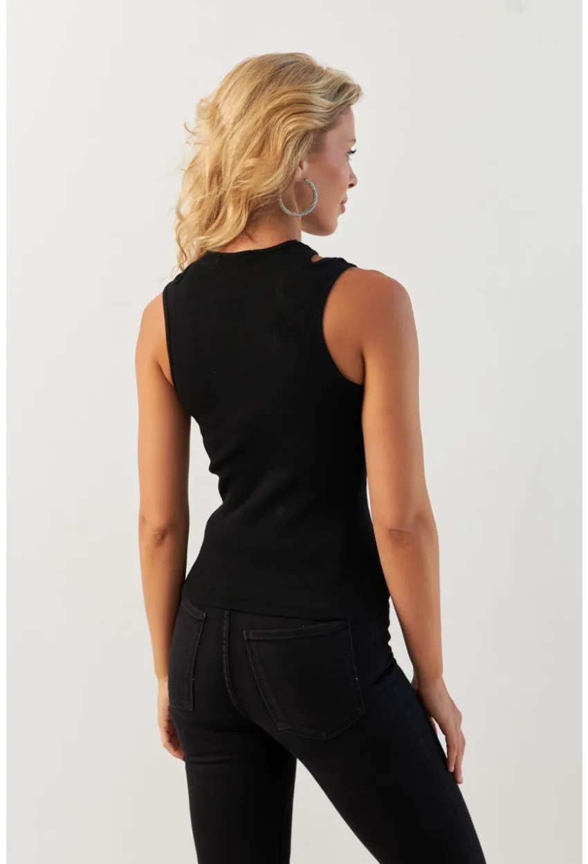 Kadın Siyah-Beyaz İkili Omuz Pencereli Bluz MK24