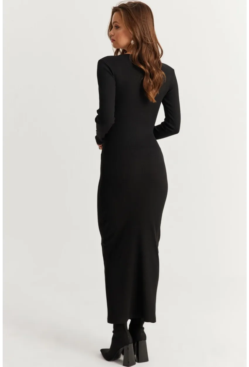 Kadın Siyah-Beyaz Kurdele Detaylı Kaşkorse Maxi Yılbaşı Elbise XL2043