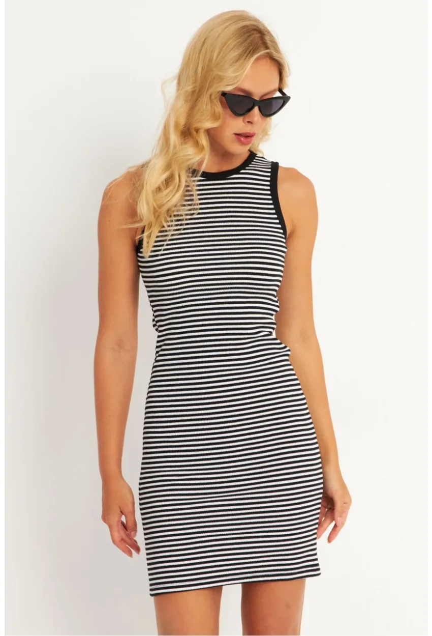 Kadın Siyah-BeyazÇizgili Mini Elbise XL2006