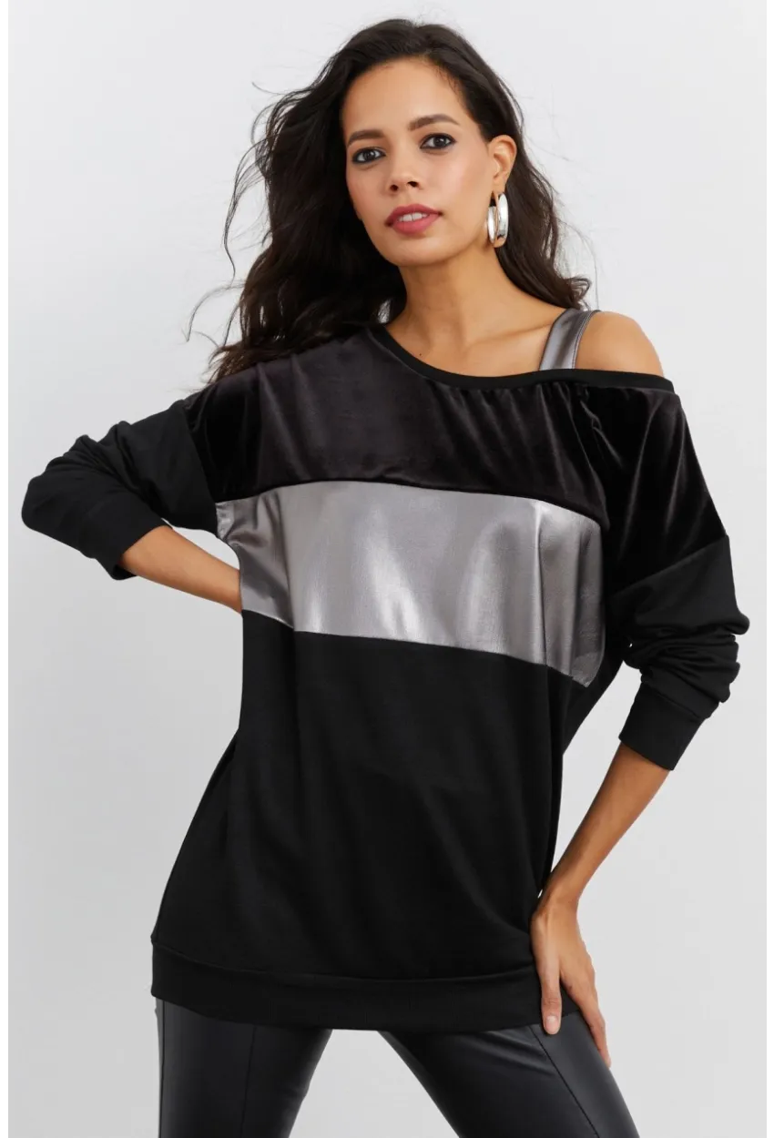 Kadın Siyah Bloklu Bluz ST819