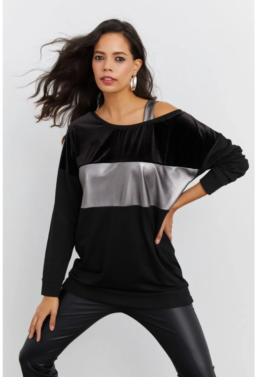 Kadın Siyah Bloklu Bluz ST819