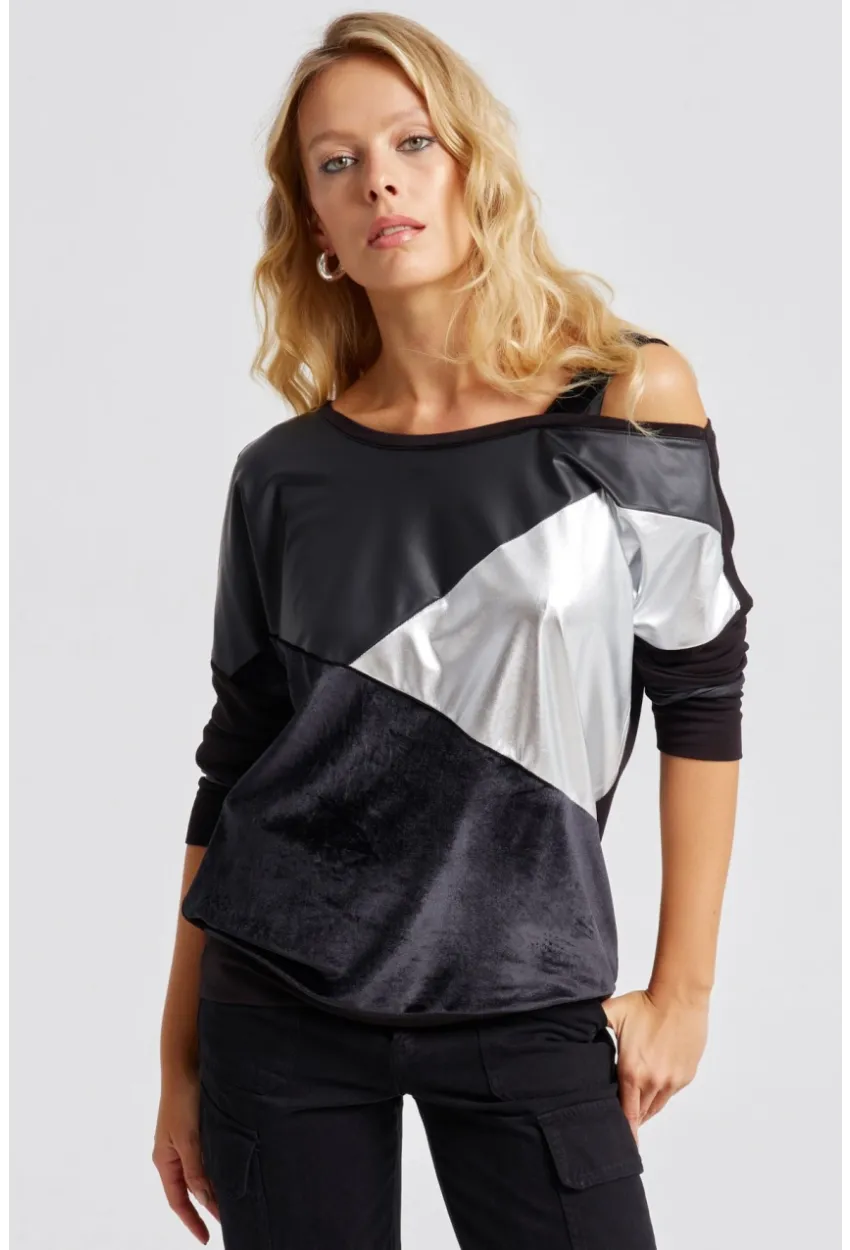Kadın Siyah Bloklu Bluz ST825
