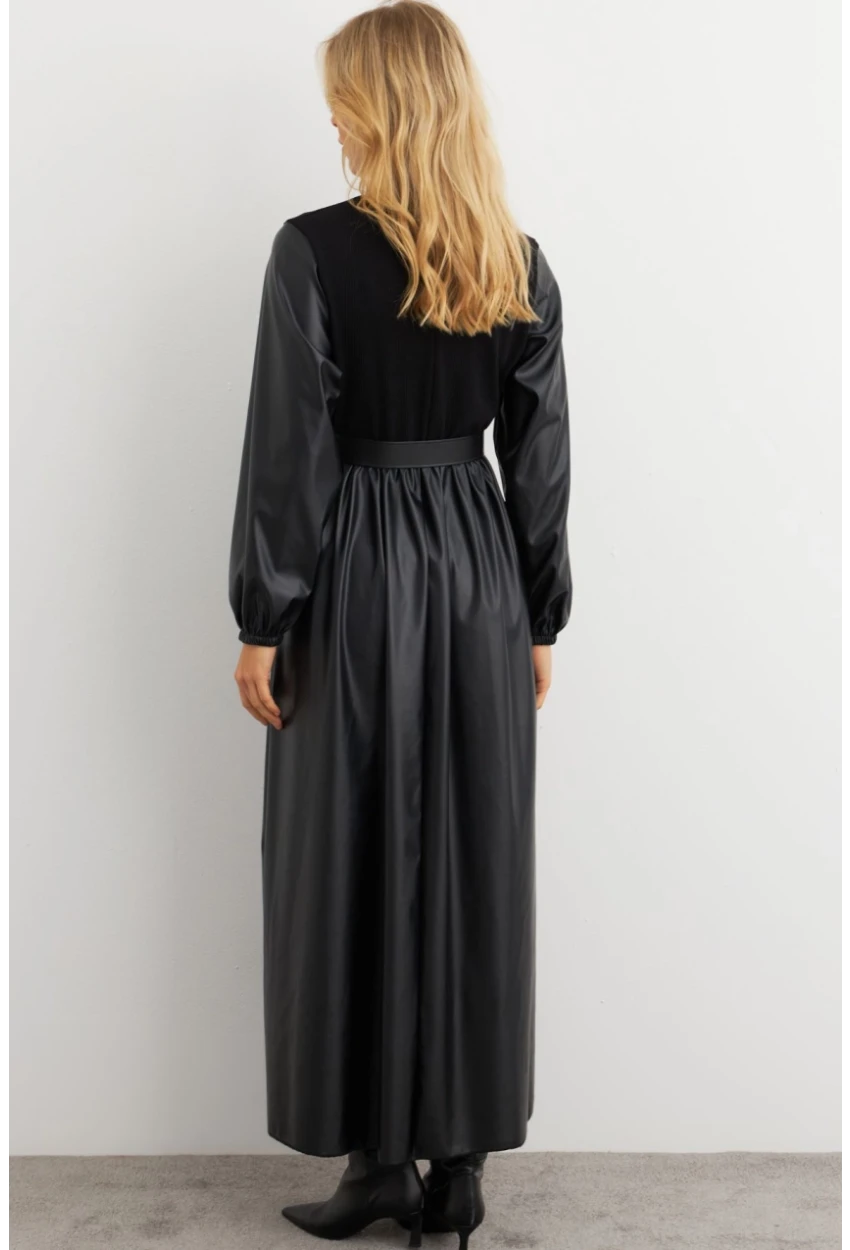 Kadın Siyah Bloklu Taşlı Elbise MALZ101