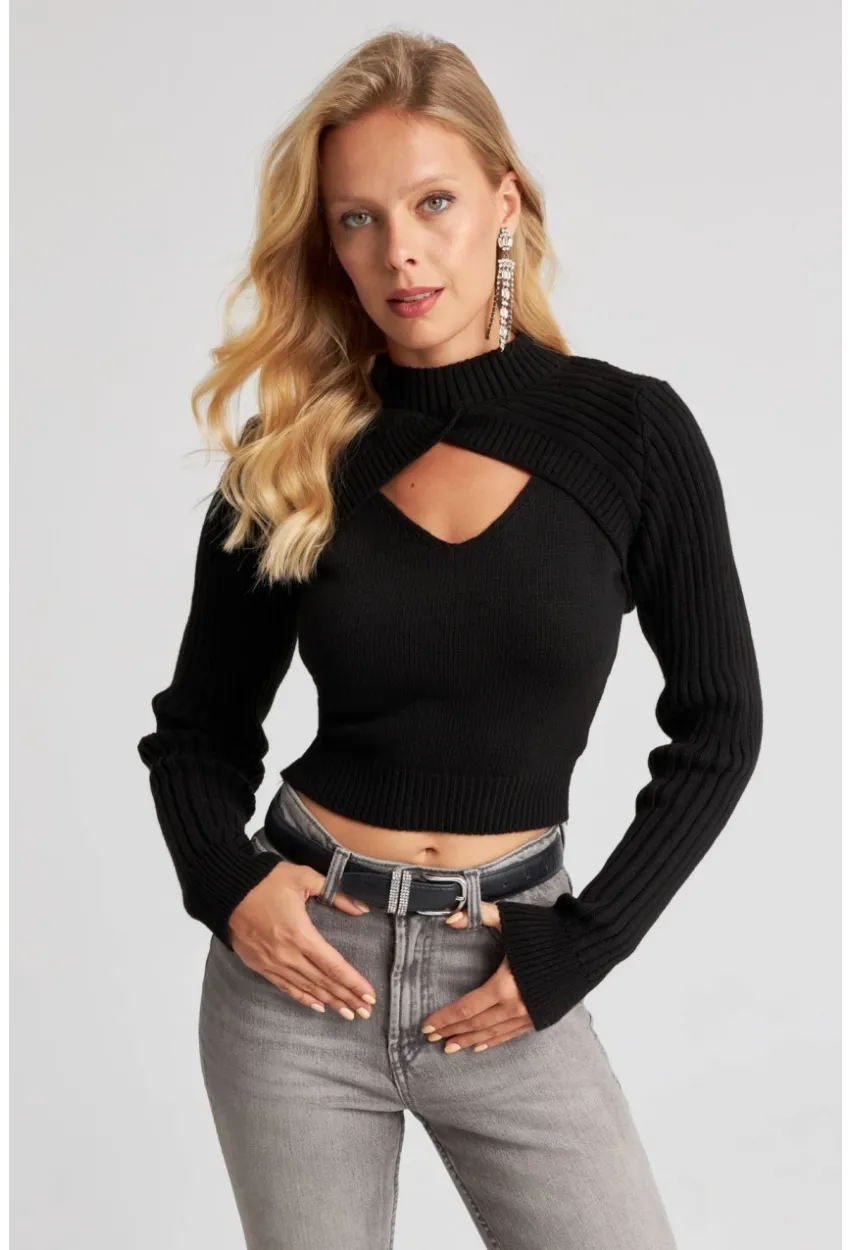 Kadın Siyah Bolerolu Triko Takım YZ524