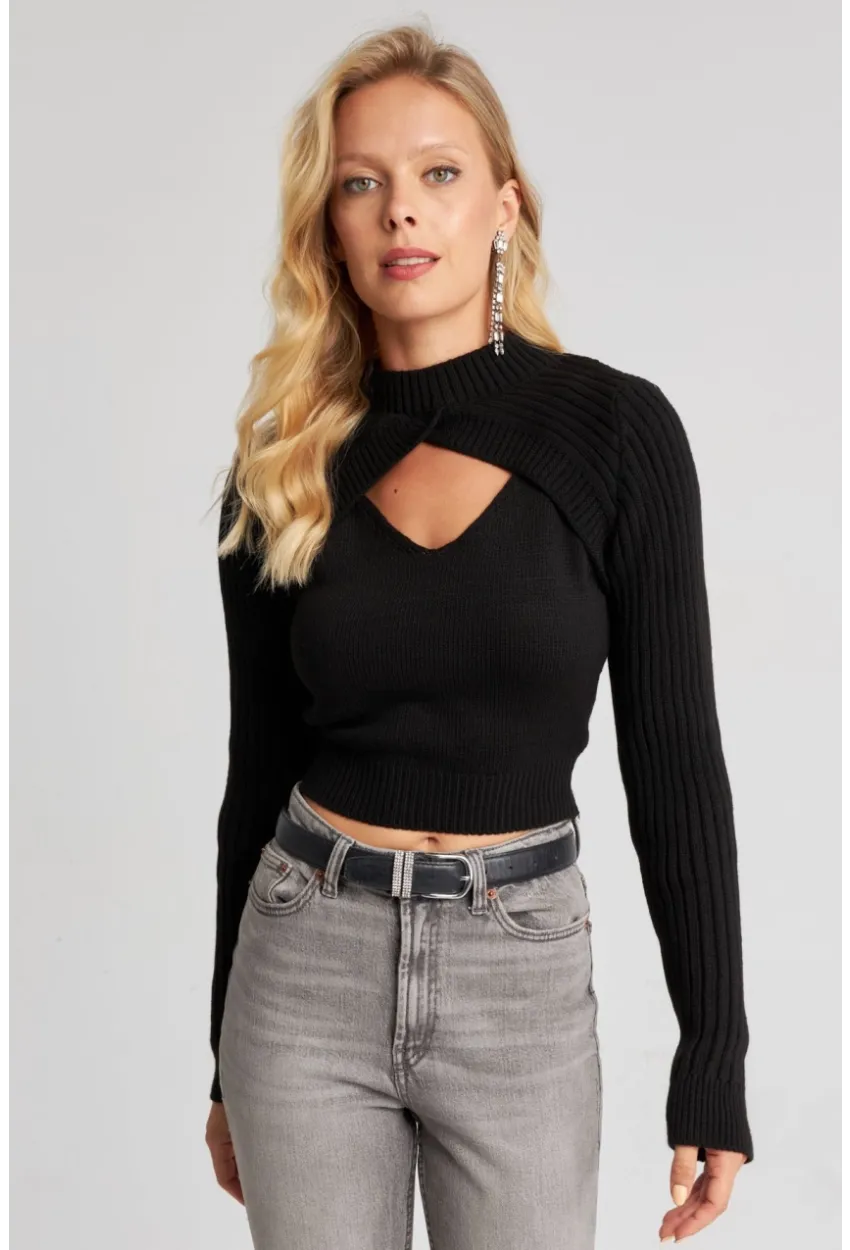 Kadın Siyah Bolerolu Triko Takım YZ524