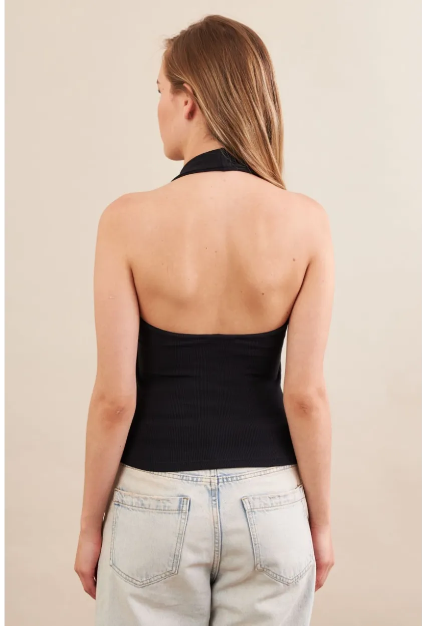 Kadın Siyah Boyun Askılı Bluz ZH171