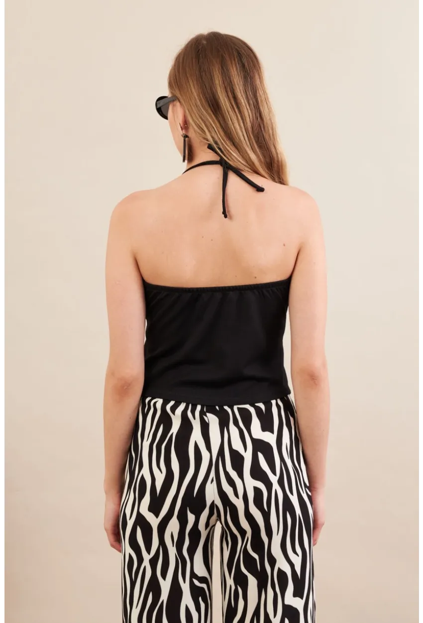 Kadın Siyah Boyun Bağlamalı Düğmeli Yelek FLU7304