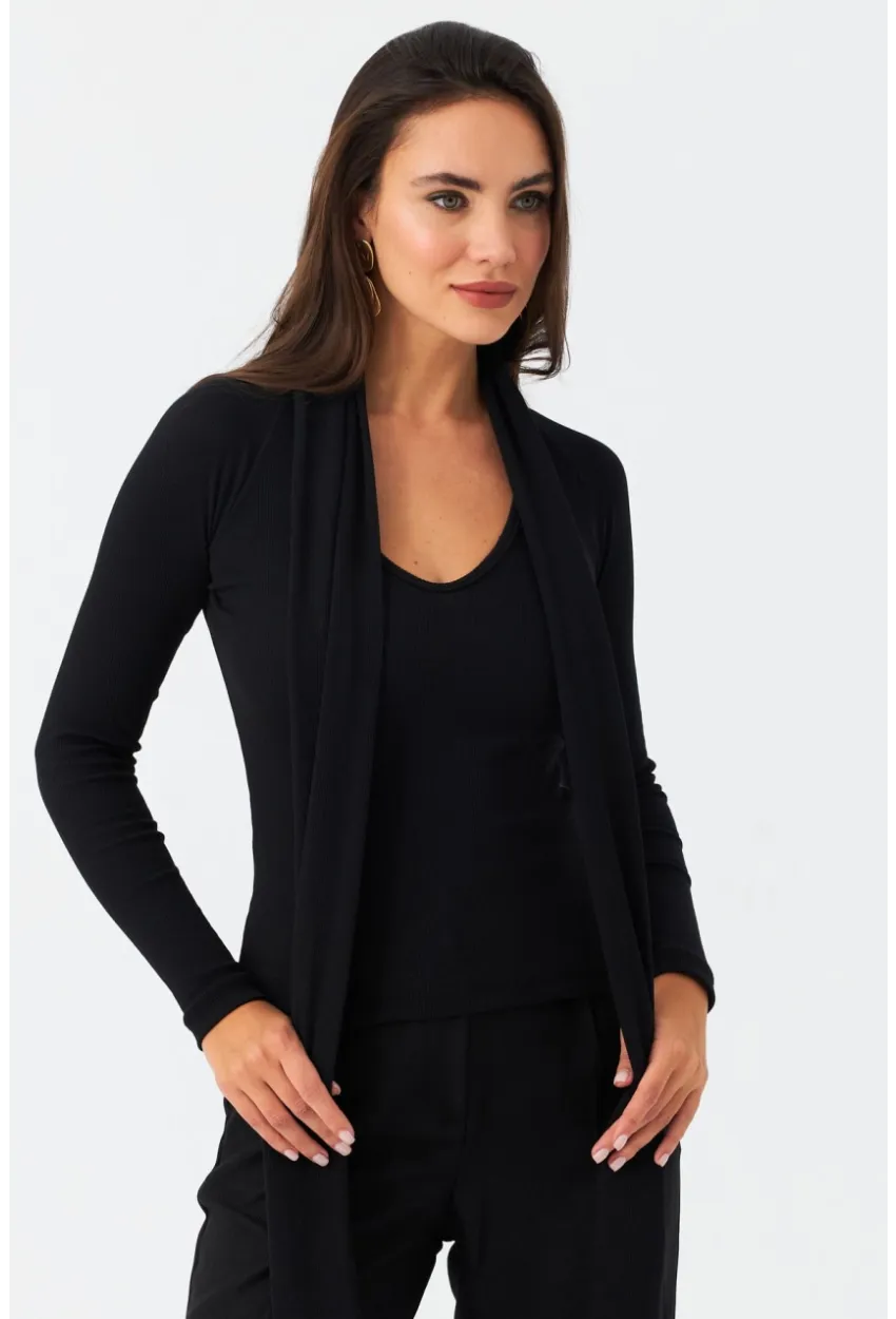 Kadın Siyah Boyun Bağlamalı Kaşkorse Bluz EY2986