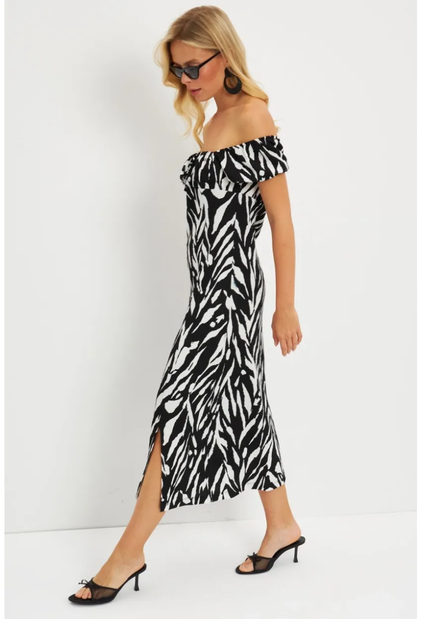 Kadın Siyah Bürümcük Büzgülü Midi Elbise DY105