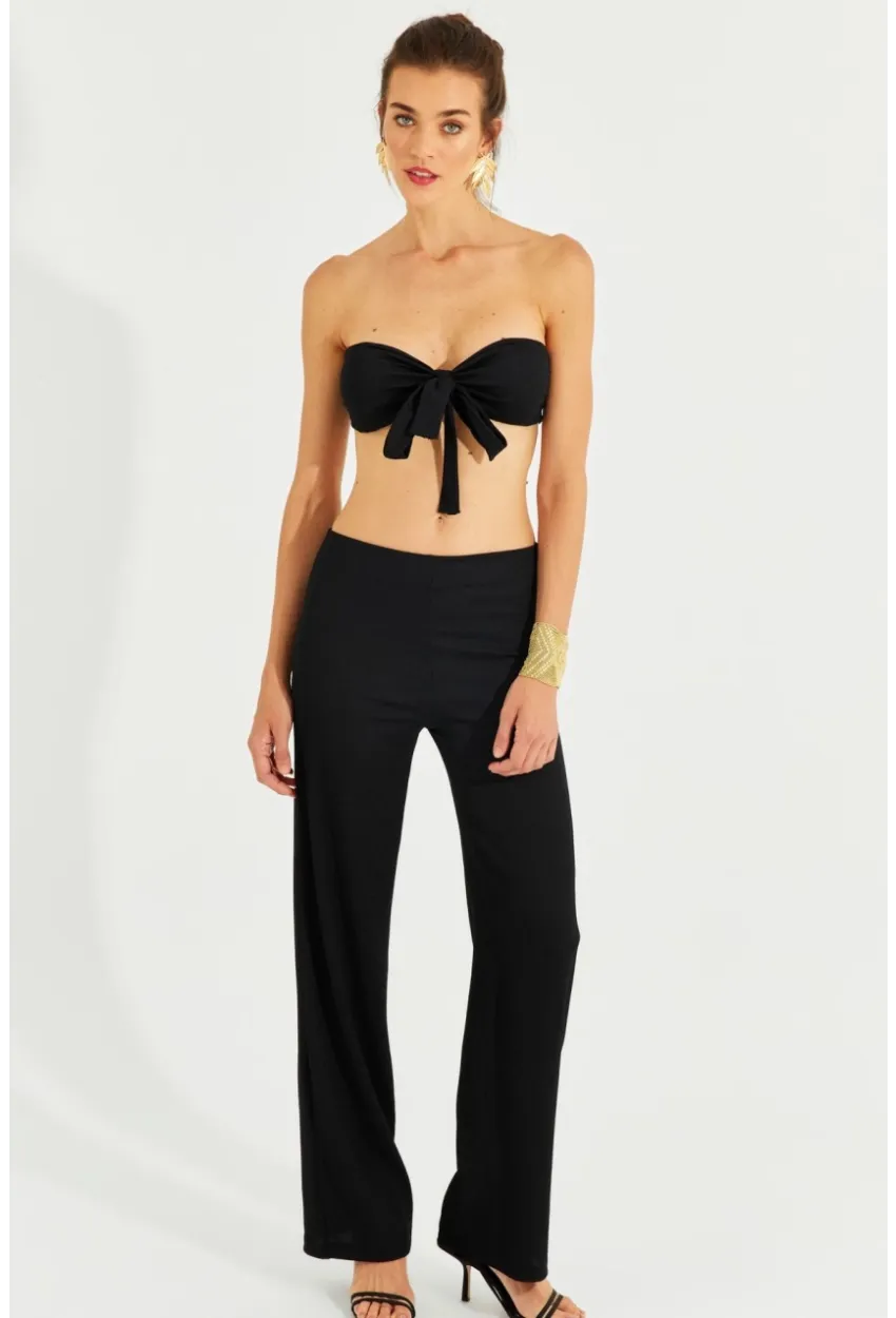 Kadın Siyah Büstiyerli Pantolon Takım YEL221225