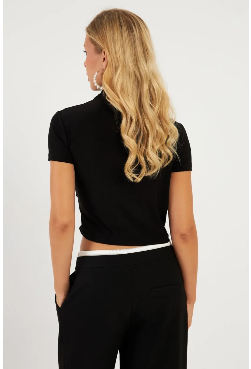 Kadın Siyah Büzgülü Bluz LPP1287