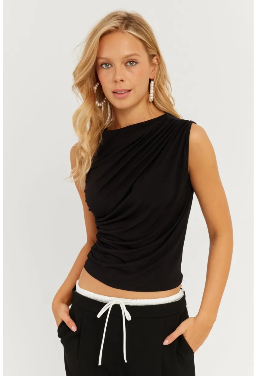 Kadın Siyah Büzgülü Bluz YZ625