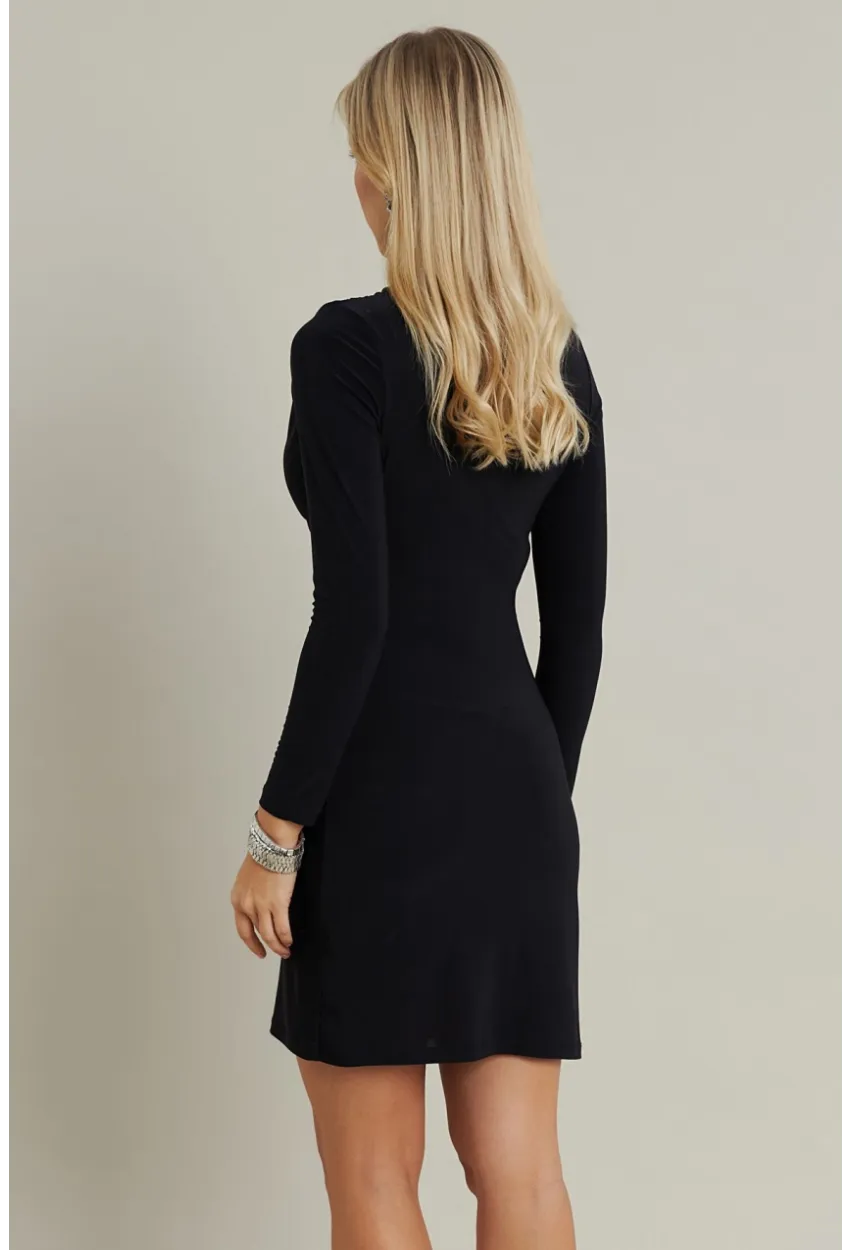 Kadın Siyah Büzgülü Dik Yaka Mini Elbise ELT3138-90