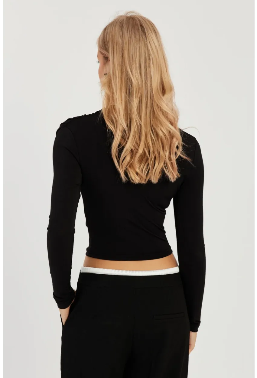 Kadın Siyah Büzgülü Kısa Bluz MEN2023-90