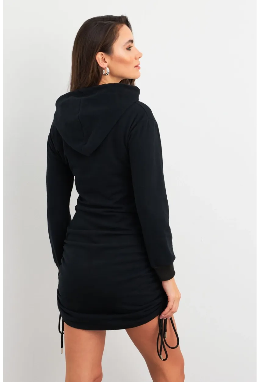 Kadın Siyah Büzgülü Sweat Elbise XC8101
