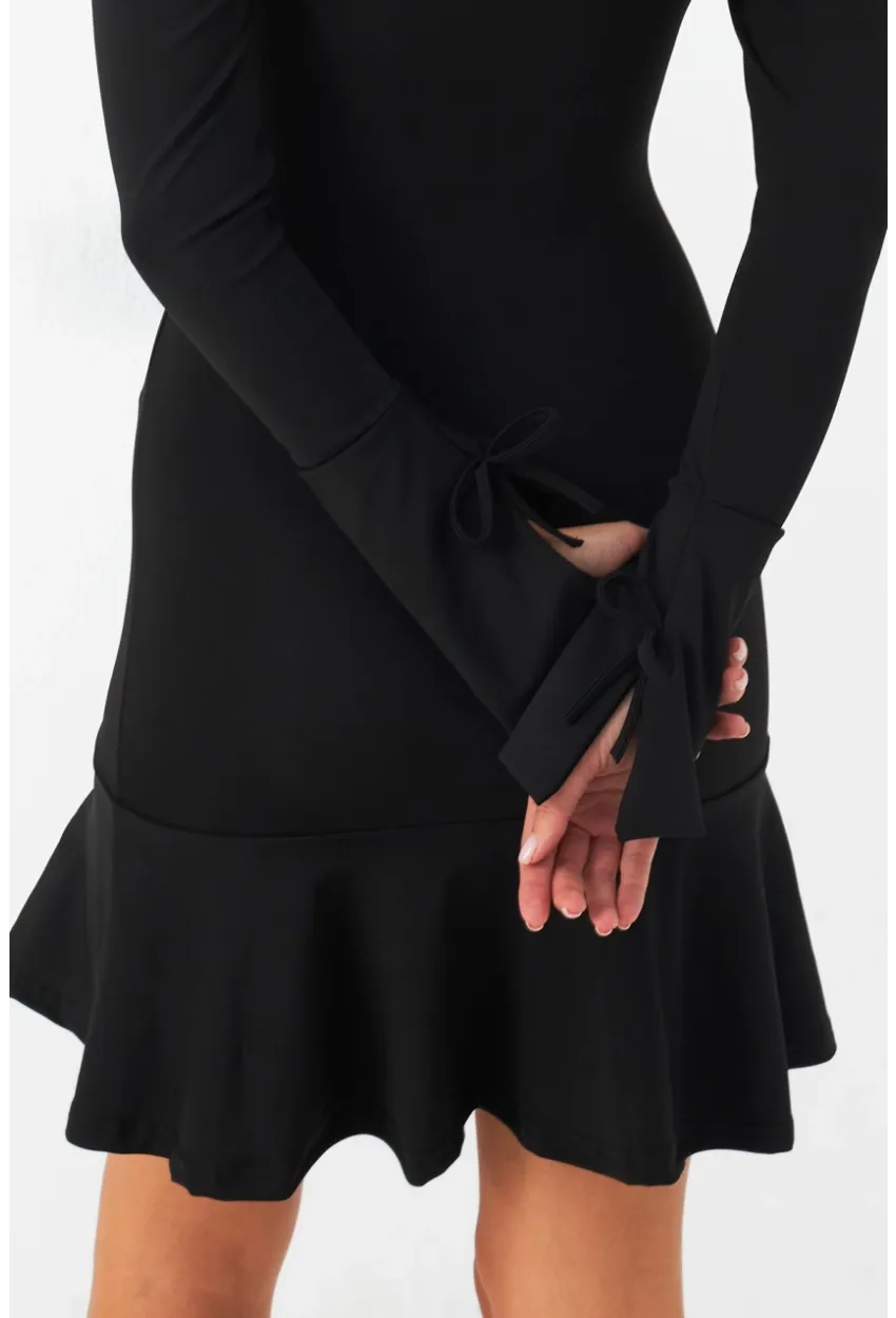 Kadın Siyah Çan Kol Mini Elbise CG386