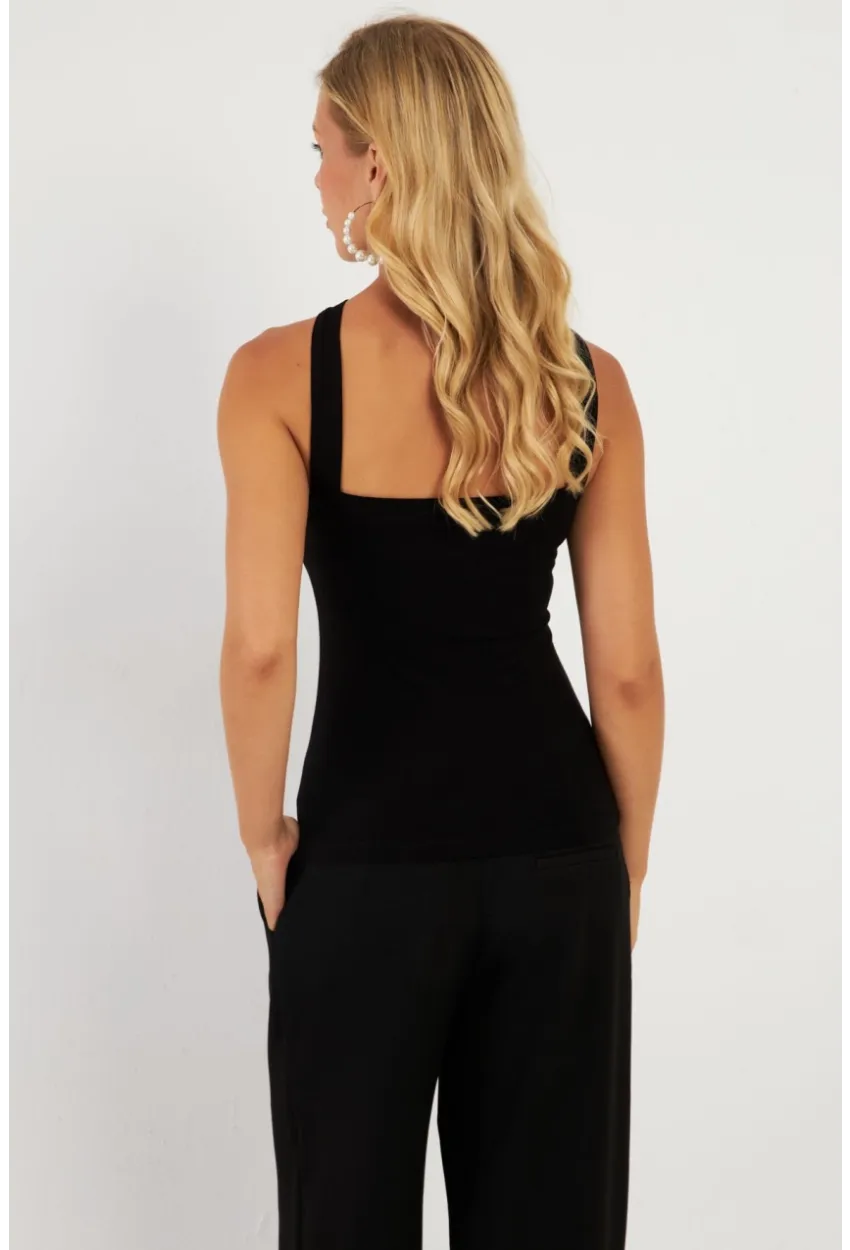 Kadın Siyah Çapraz Yaka Bluz EY2846