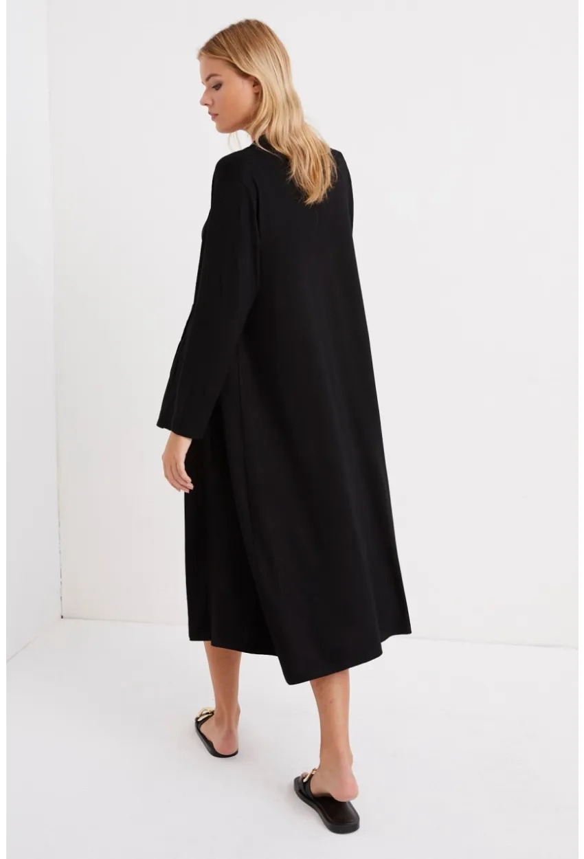 Kadın Siyah Cepli Maxi Hırka LV148