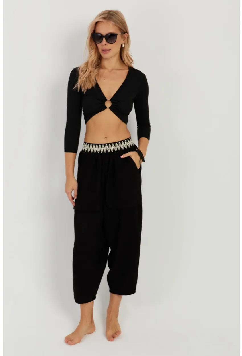 Kadın Siyah Cepli Şalvar Pantolon ÖM1203