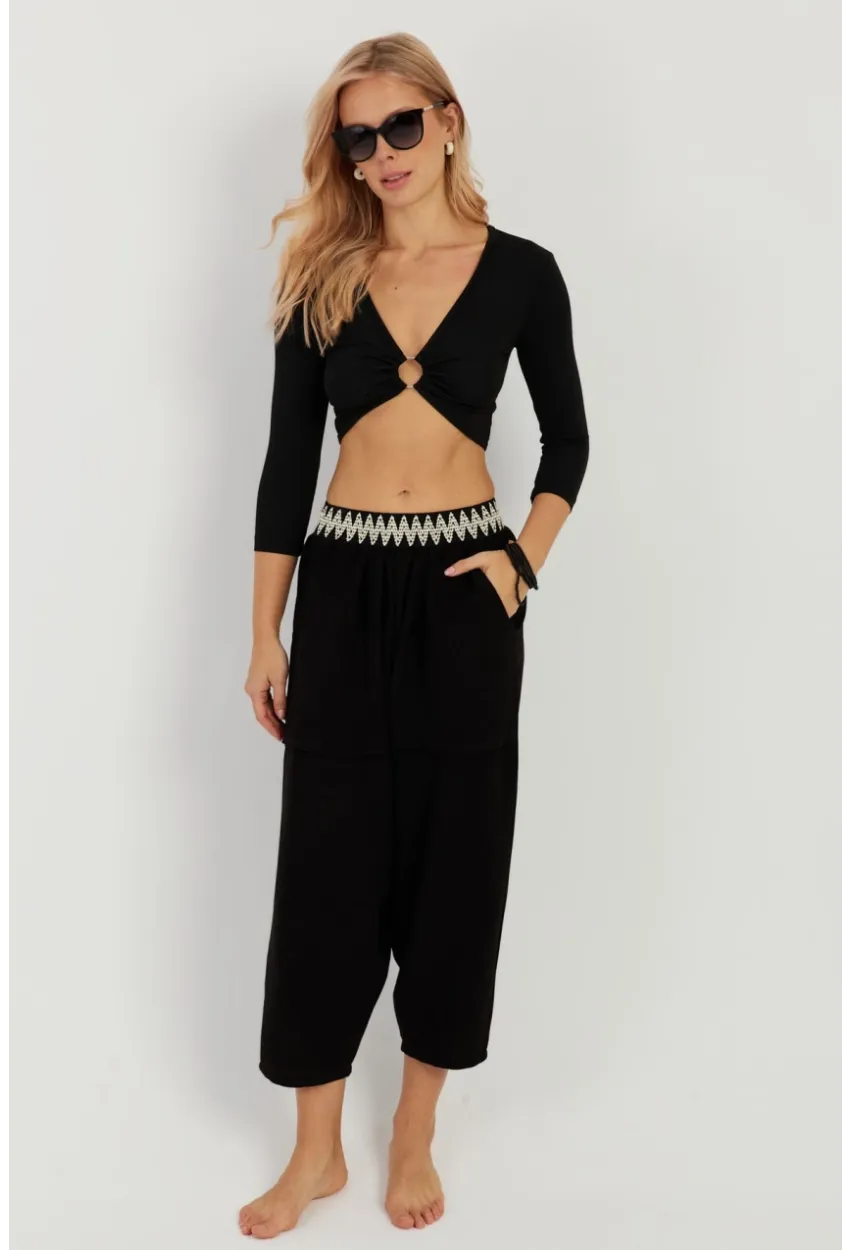 Kadın Siyah Cepli Şalvar Pantolon ÖM1203