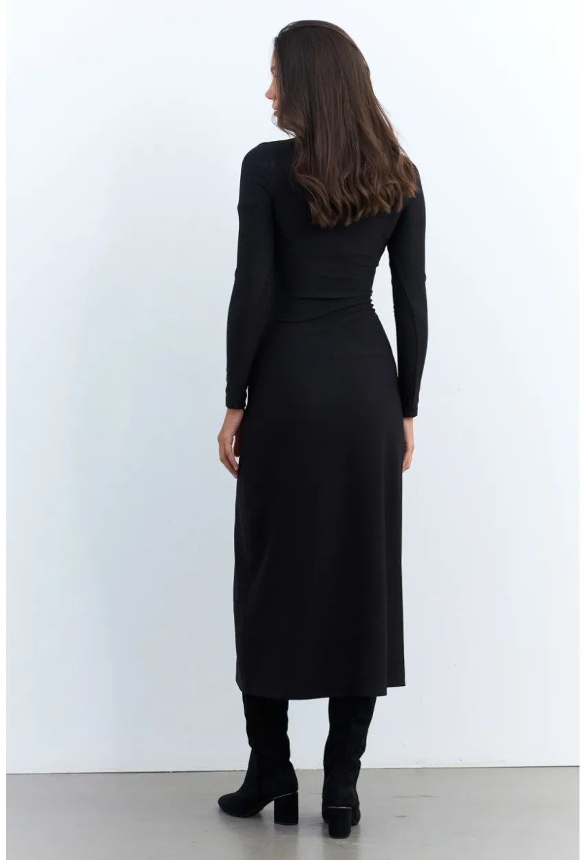 Kadın Siyah Çift Fermuarlı Maxi Elbise ELT4039
